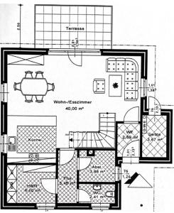 a drawing of a floor plan of a house at Neuhaus Deichperle in Krummhörn