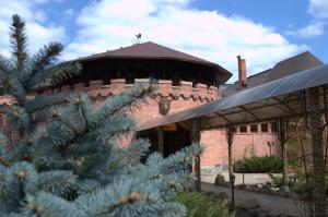 哈尔科夫布里塔尼亚酒店的砖楼前的圣诞树