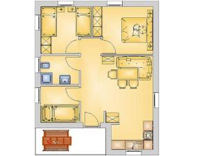 un plano del suelo de una casa en Ferienhaus Nr 17, Typ B, Feriendorf Jägerpark, Bayerischer Wald, en Prackenbach 5 fotos más