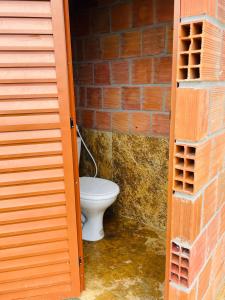バヘイリーニャスにあるRedário nos Lençois Maranhenses - Canto de Atinsのレンガの壁のバスルーム(トイレ付)