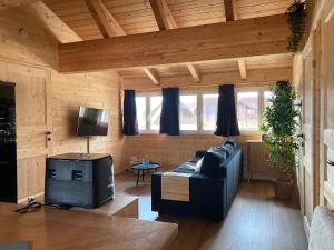 a living room with a couch and a tv at Haus Floriani, Appartement, Greifenburg, Karinthië in Greifenburg