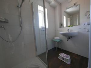 a bathroom with a shower and a sink at Ferienwohnung 11 in Ochsenhausen