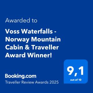 Sijil, anugerah, tanda atau dokumen lain yang dipamerkan di Voss Waterfalls - Norway Mountain Cabin & Traveller Award Winner!