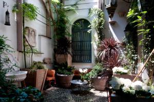 cortile con piante in vaso in un edificio di Petit Palais Hotel De Charme a Milano