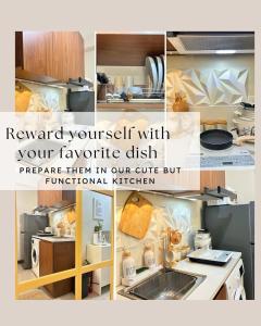 a collage of photos of a kitchen at CityView Near Airport with Pool&Balcony in Lapu Lapu City