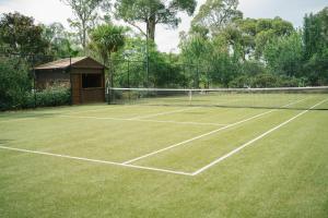 a tennis court with a net on a field at zhus garden in Kilsyth