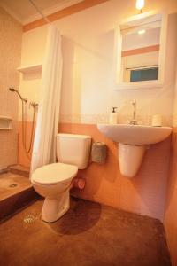 a bathroom with a toilet and a sink at Billy's House in Vasiliki +53 photos