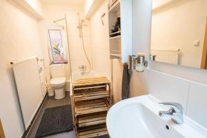 un baño con lavabo e inodoro en Fewo Schwarzwaldstern 1, Todtnau, 3 Schlafzimmer, en Todtnau