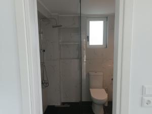 Un baño con inodoro y ducha de cristal. en Blue & Green, en Longá 33 fotos más