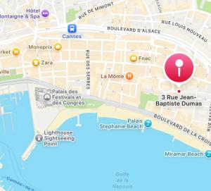 een kaart van dublin met een rode cirkel bij Heart of Cannes Luxury Stay - Steps from Beach & Palais in Cannes