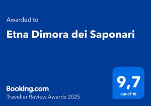 Certifikát, ocenenie alebo iný dokument vystavený v ubytovaní Etna Dimora dei Saponari
