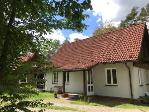 a house with a red roof at Waldoase 1 in Rheinsberg