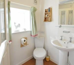 Un baño blanco con inodoro y lavabo. en Y Cwtch Newport Pembrokeshire, en Newport 12 fotos más