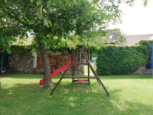 een schommel in een tuin naast een boom bij Statek u Badyho in Dolní Třebonín