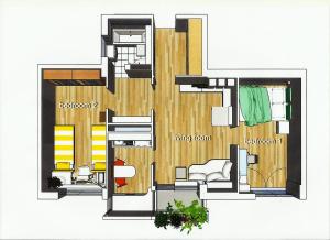 a floor plan of a small apartment with a room at Apartment Spacious Liman in Novi Sad