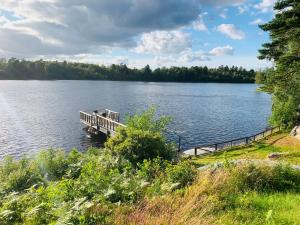 een dok in het midden van een groot meer bij Sjötomt Borshult in Diö