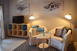 ein Wohnzimmer mit 2 Stühlen und einem TV in der Unterkunft Ferienwohnungen Sternenthal in Menzenschwand