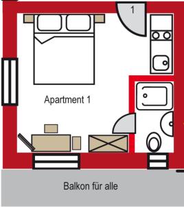Půdorys ubytování App 1 - Farbennest mit Frühstück Teeküche, Sommerbergbahnen inkl
