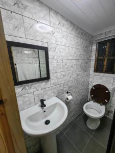 a bathroom with a sink and a toilet at The Cozy Cabin in Pretoria +36 photos