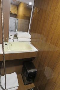 a bathroom with a sink and a mirror and towels at Camper Elegance Uyuni in Carpas