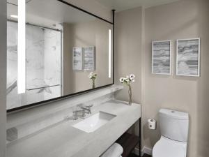 a bathroom with a sink, mirror, and toilet at Axiom Hotel in San Francisco