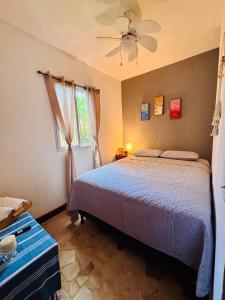 una camera con letto e ventilatore a soffitto di Cozy Studio in Sunset Villas a West End