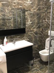 a bathroom with a sink and a toilet at Fabio Apartment Qerret in Golem
