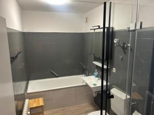 a bathroom with a bath tub and a sink at Ferienwohnung Truckses Schluchsee in Schluchsee