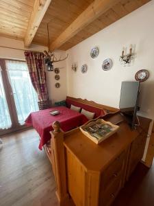 ein Wohnzimmer mit einer Couch und einem Tisch in einem Zimmer in der Unterkunft Luxury panoramic apartment Plan de Corones in Welsberg-Taisten