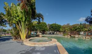 Manning PointBIG4 Manning Point Holiday Park的旁边是一座棕榈树游泳池