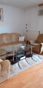 a living room with a couch and a glass table at Ferienwohnung Sabina in Bosanska Krupa