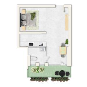 a floor plan of a house top view at Wildgrün Mini Lodge 8a in Pfronten