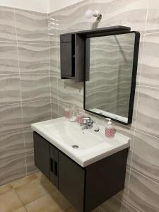 a bathroom with a sink and a mirror at La Maison d 'Hippolyte in Vieux-Habitants +6 photos