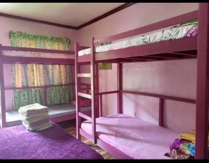 a bedroom with two bunk beds and a window at Little Bridges in Mambajao