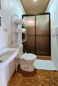 a bathroom with a toilet and a sink and a shower at Casa Cattleya - Monteverde, Costa Rica in Monteverde Costa Rica +19 photos