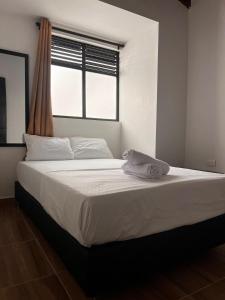 a bedroom with a large bed with a window at Apartamento centro 602 in Medellín