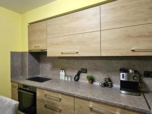 a kitchen with a counter top with a coffee maker at Дунав Билдингс 2 in Pleven