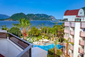 a view of the water from the balcony of a hotel at Hotel Aqua in Marmaris