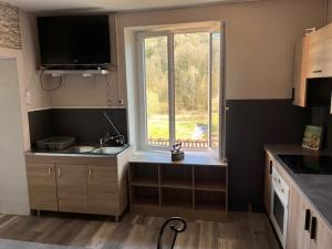 a small kitchen with a sink and a window at gite du Breuchin trois in La Longine