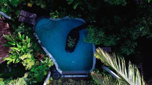 vista aerea su una piscina in giardino di Coconut Corner - Ocean View Treehouse a Tanah Lot