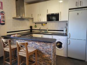 a kitchen with a washer and dryer and a refrigerator at Casa rural Dori in Villalmanzo +4 photos