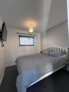 a bedroom with a bed and a window at Chalet 149 Florida Holiday Park Hemsby in Hemsby