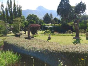 a garden with a view of a mountain in the background at Gentle Presence Cottage 2 - Garden Unit in Clarens