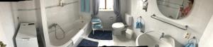 a bathroom with a shower and a toilet and a sink at Ferienwohnung Lau in Steingaden +7 photos