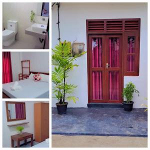 un collage de photos d'une pièce avec une porte rouge dans l'établissement Ocean View Villa Galle, à Galle
