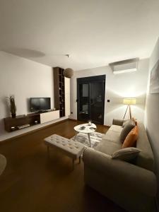 a living room with a couch and a tv at Hill Apartment in Podgorica