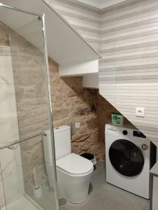 a bathroom with a toilet and a washing machine at Casa Marisa Padron, Camino de Santiago in Padrón +20 photos