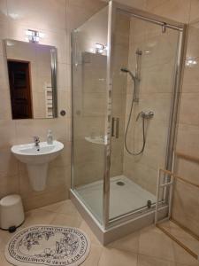 a bathroom with a shower and a sink at Apartament Kasprowy in Kościelisko +36 photos