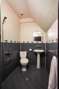 La salle de bains est pourvue de toilettes et d'un lavabo. dans l'établissement Family Hotel Marsina, à Sofia