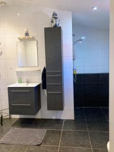 ein Badezimmer mit Waschbecken und Dusche in der Unterkunft Bungalow Buitenlui in Molenschot + 17 Fotos